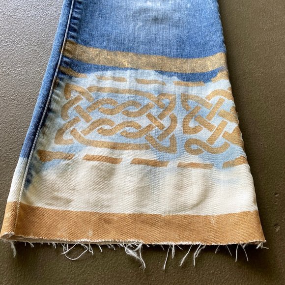 Bohemian Upcycled Artisan Jeans Handpainted Aztec Distressed Denim - Picture 8 of 17
